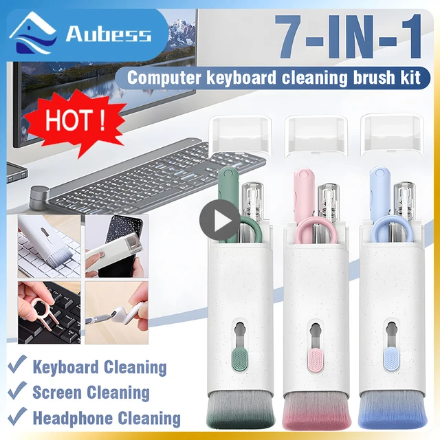 7-in-1 Computer Keyboard Cleaner Brush Kit Earphone Cleaning Pen for Headset Keyboard Cleaning Tools Cleaner Keycap Puller Kit, Size: 143, Blue