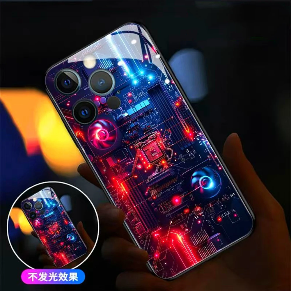 Elektrische Schaltung LED Leuchtende Telefon Fall Sprachaktivierte Blinkende Glas Abdeckung Für Samsung S25 S24 S23 S22 S21 S20 FE Plus Ultra