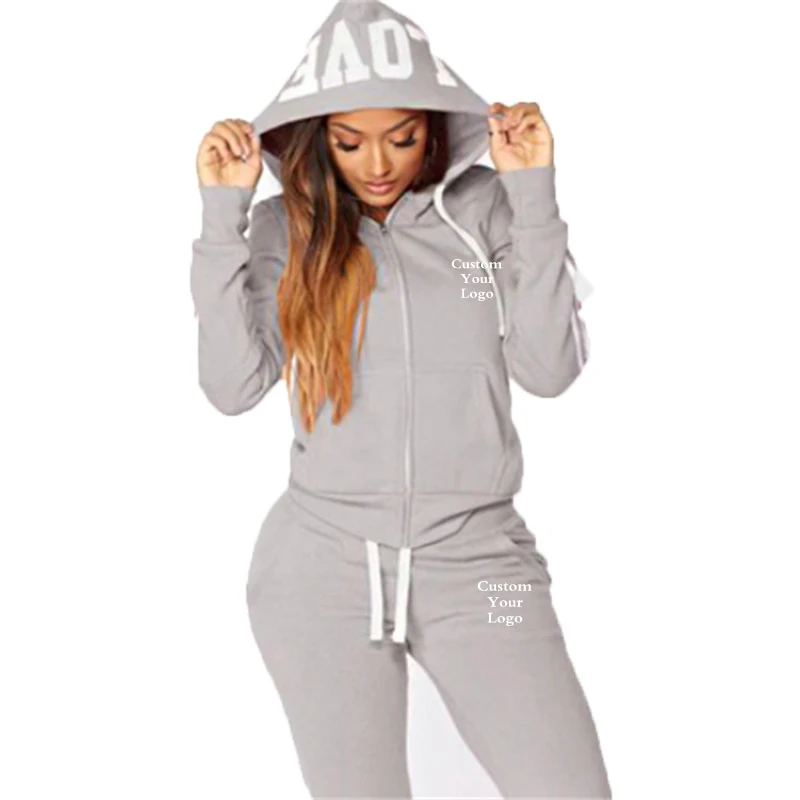 Custom Logo Women Sports Wear Jogging Suits Fashion Ladies Hooded Tracksuit Set Clothes Hoodies+Sweatpants 2Pcs Sets