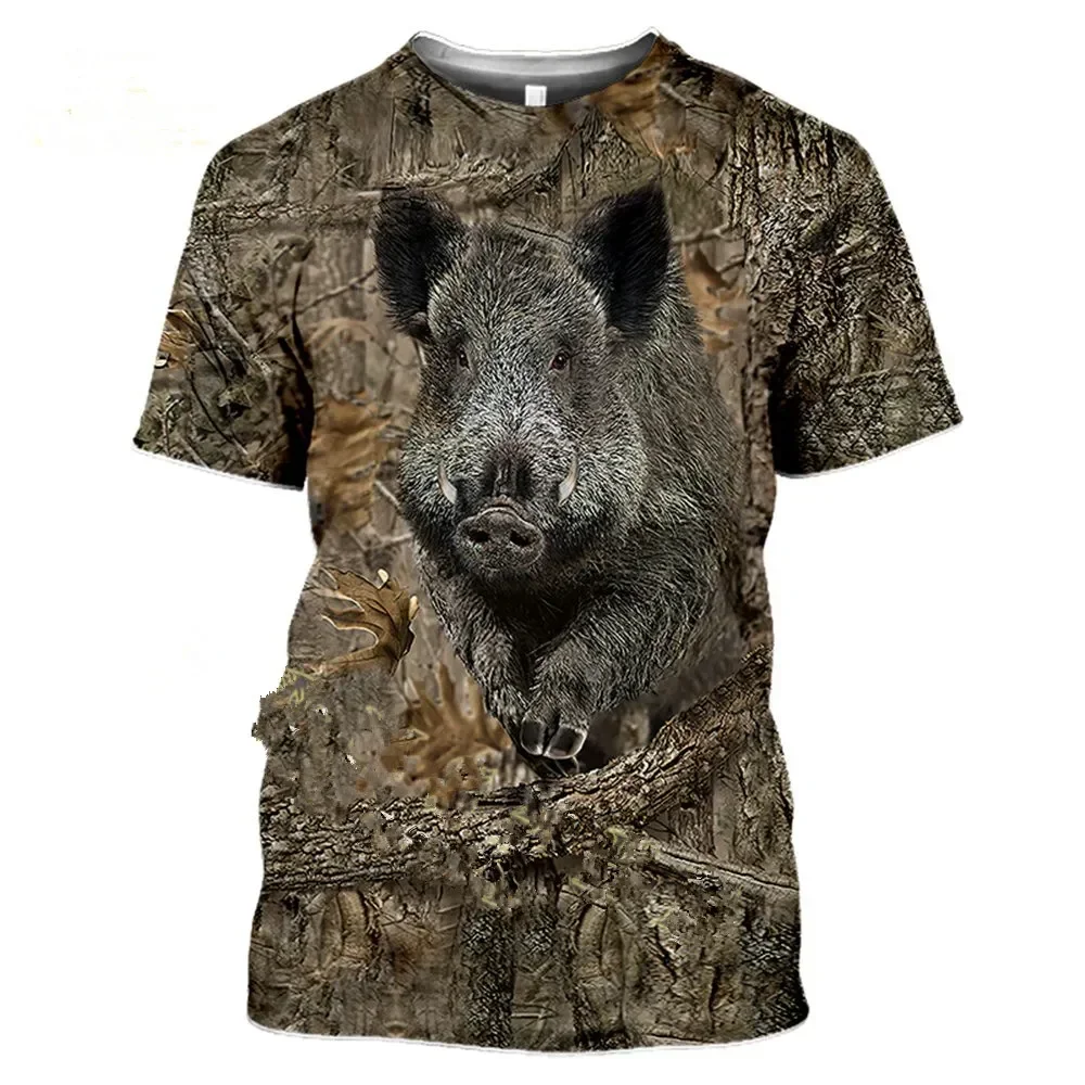 

Camouflage hunting animals wild boar 3D T-shirt summer leisure men's T-shirt fashion street women's pullover short sleeve jacket