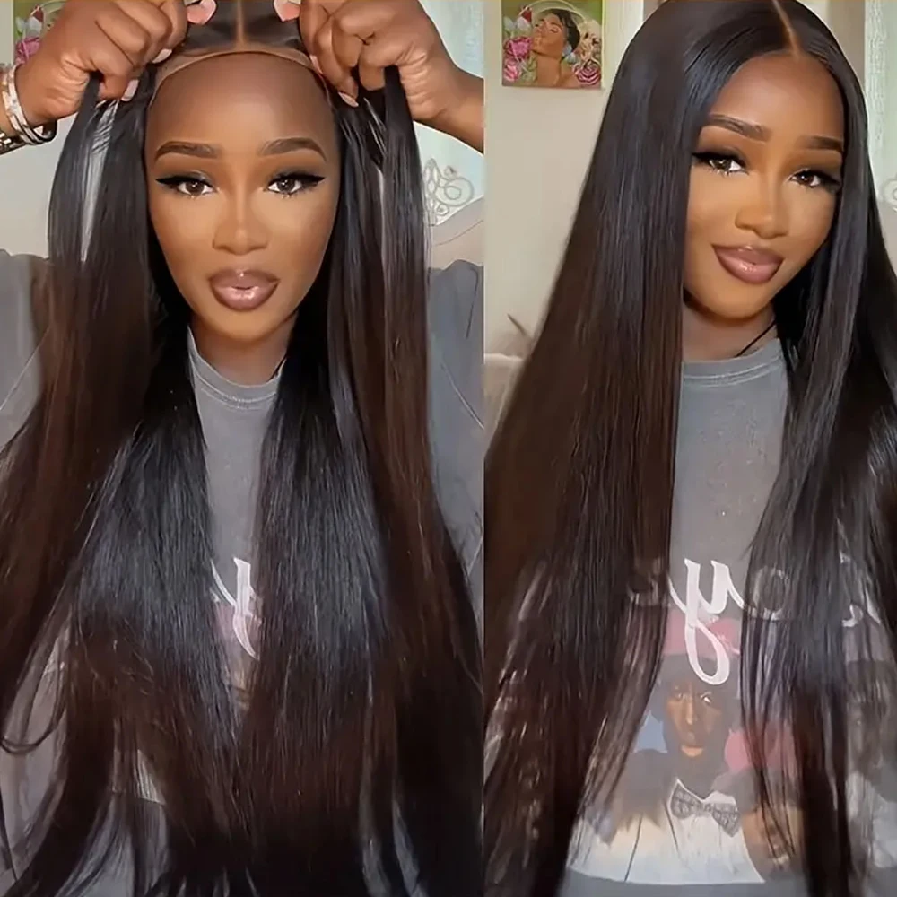 Ready To Wear Glueless Wig PrePlucked 7x5 Transparent Straight Human Hair Lace Frontal Wig 30Inch 4x4 Lace Closure Women