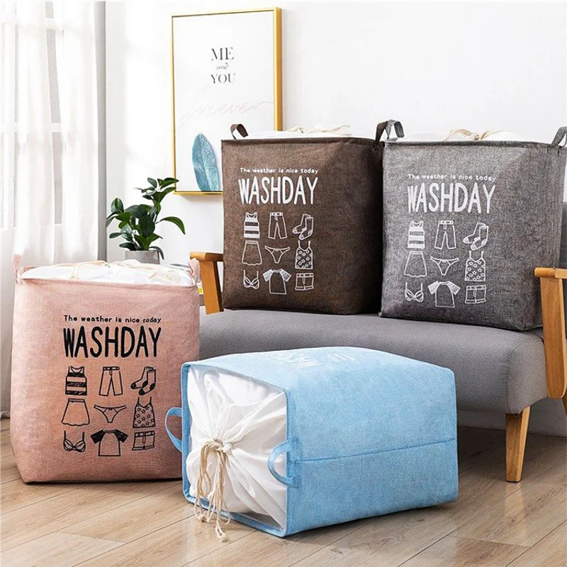 

Storage Bag Large Capacity Minimalist Folding Cotton Linen Clothes Sundries Portable Storage Beam Mouth Dust Proof Organizersbag