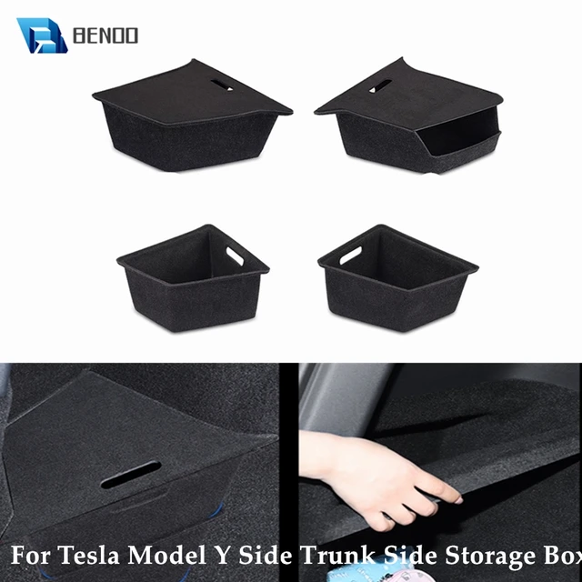 Für Tesla Modell Y Auto Hinten Trunk Organizer Seite Lagerung Box 3-tier  Design Beflockung Lagerung Pakete Stamm Bins für 20-21 Modell Y - AliExpress