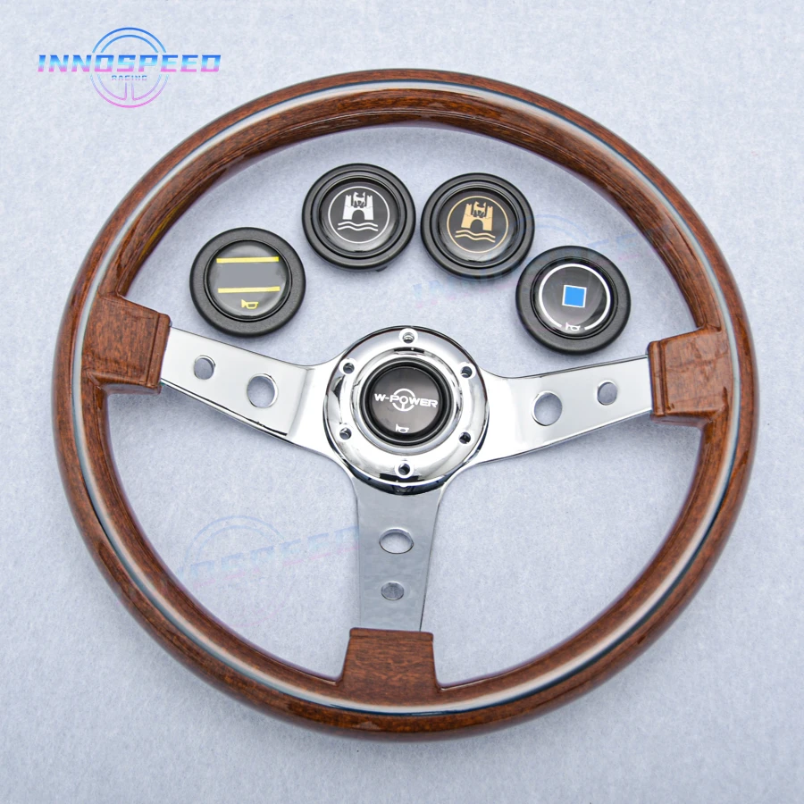 JDMUniversal14inchRetroWoodSteeringWheelAutoRacingWooden