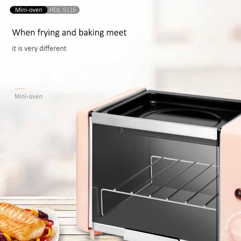 Cute mini oven fried baking two in one breakfast machine multi-function bread roaster 1-15min timing roasting machine 220W 220V