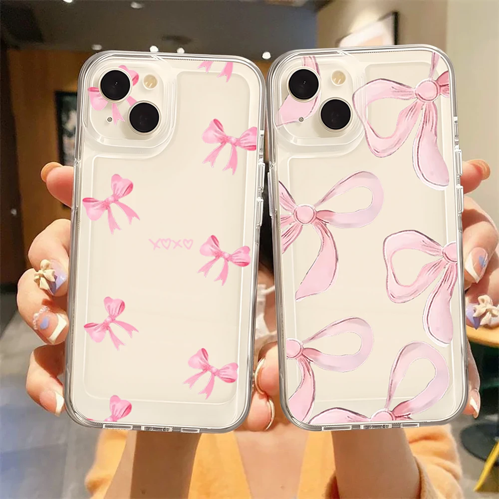 Chic Pink Bow Shockproof Transparent Phone Case Cover