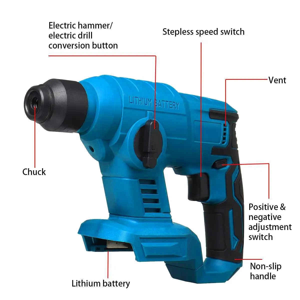 Drillpro1000W Electric Hammer Impact Drill Screwdriver Multi-function Rotary Electric for Makita18V Battery Power Tool 4