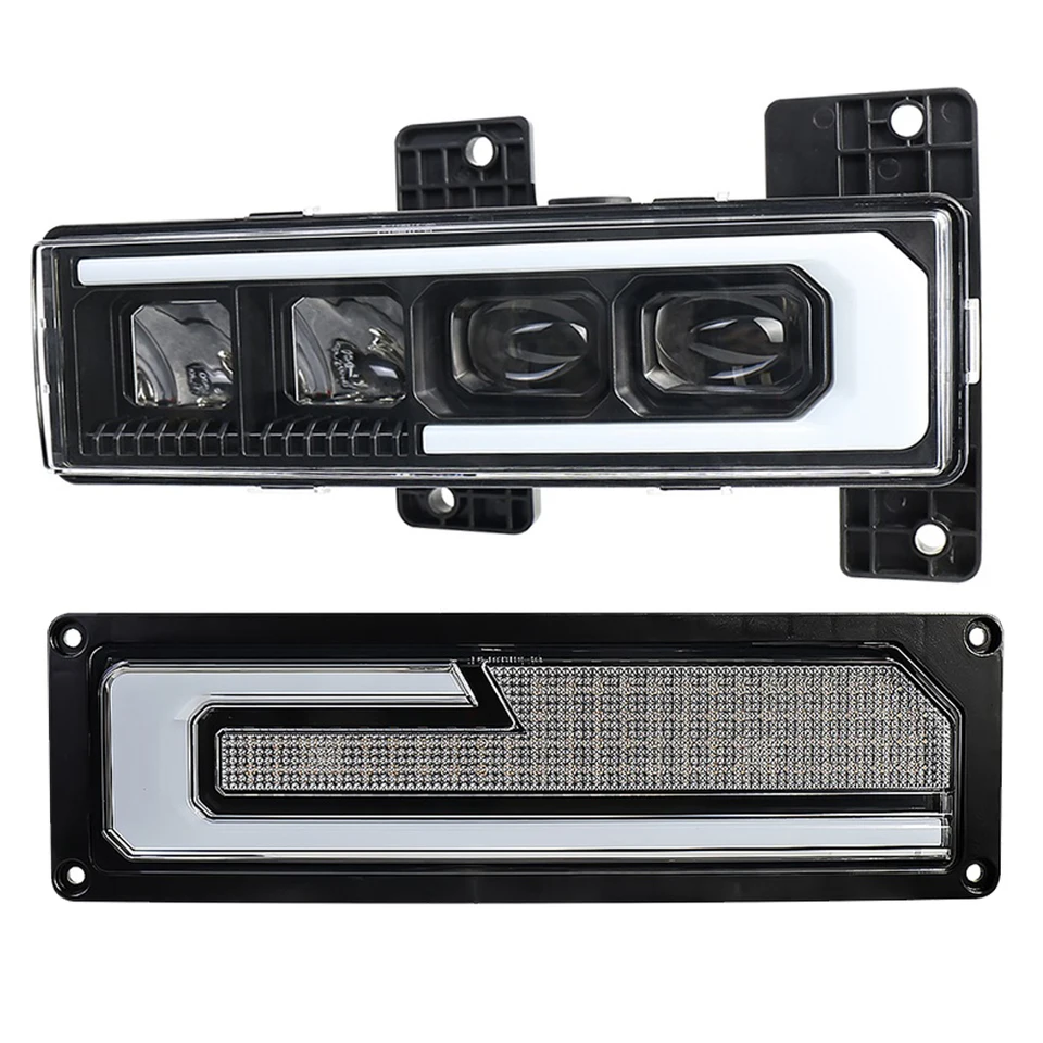 LED Tube Headlight Pair For 88-98 Chevy GMC Sierra C/K Silverado - Halogen Bulbs Included