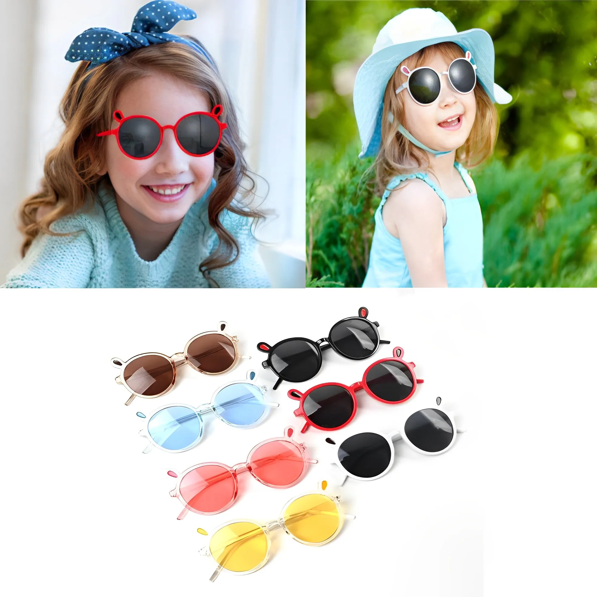 Cute Rabbit Ear Kids Sunglasses Girls Boys Lovely Vintage Round