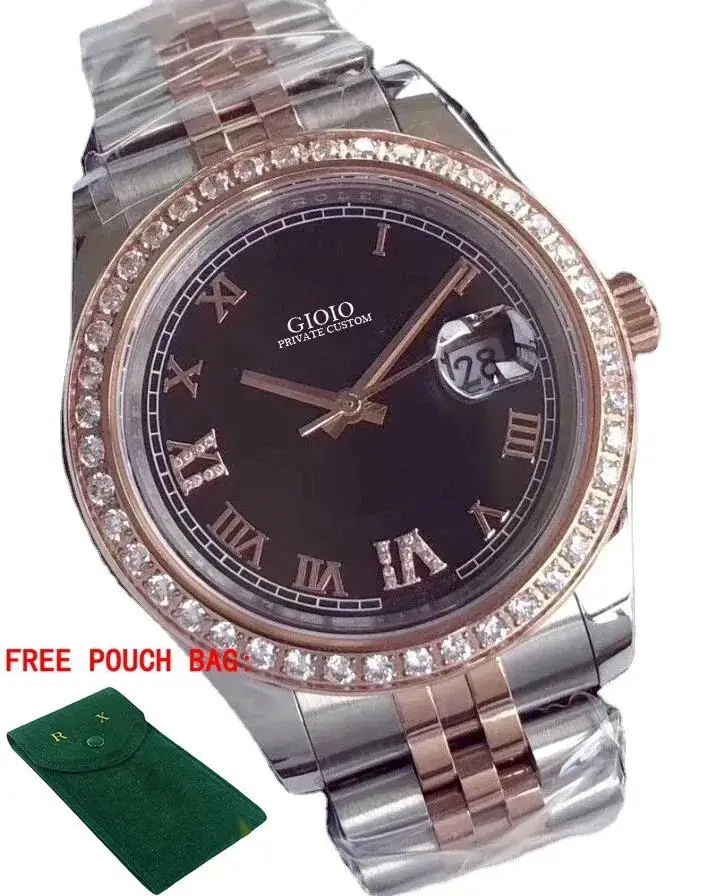 

Luxury New Men Watch Automatic Mechanical Watches Diamonds Bezel Rose Gold Black Green Rome Dial Sapphire Glass With Date