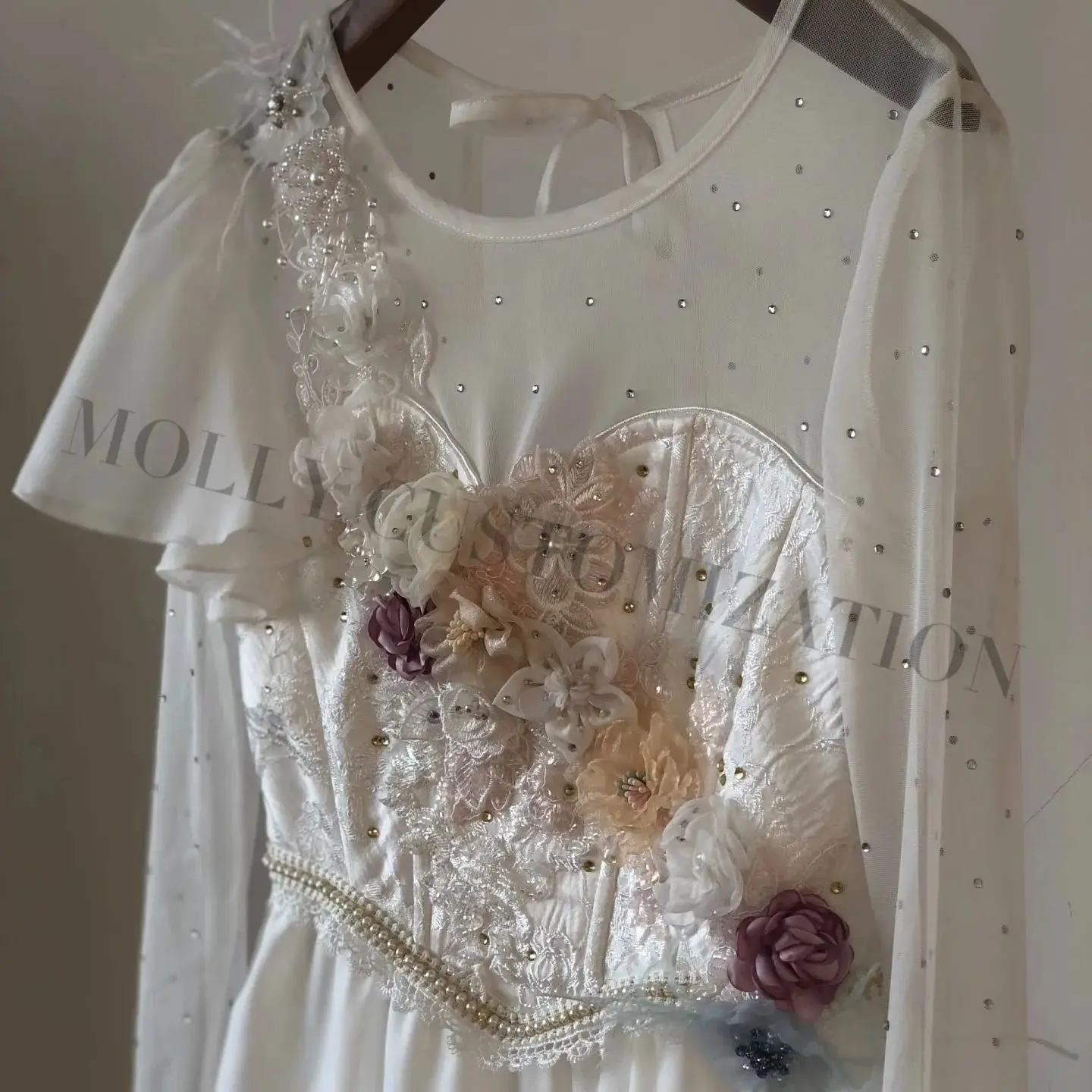 Neuer Maßgefertigter Reinweißer Magischer Talisman Amor Ballett-Wettbewerbs-Auftritts-Chiffonrock für Erwachsene und Kinder – Detail 6