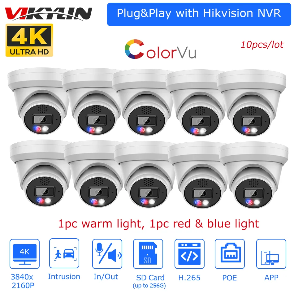 10 Pz/Lotto Hikvision Compatibile 8Mp Colorvu Ip Camera 2-Way Audio Sound Light Alarm Sd Card Plug & Play Hik Nvr Telecamera Di Sorveglianza