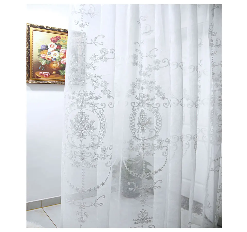 Embroidered Floral Tulle Curtains for Living Room Europe Sheer Yarn Curtain Window Transparent For Bedroon Kitchen Blinds Decor soundproof curtains