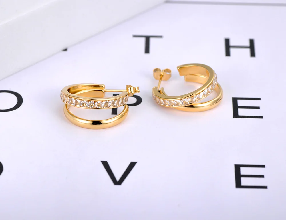JeeMango Trendy quadratischer Kristall-Zirkonia-Creolen-Ohrring für Damen, Edelstahl, modisch, glänzend, CZ-Ohrschmuck, Geburtstagsgeschenk, E26066 – Detail 12