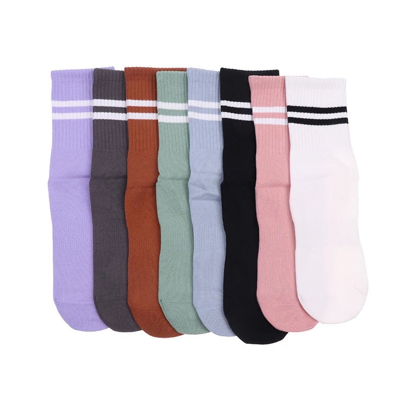 

1Pair Solid Color Cotton Breathable Mid-calf Yoga Sock Striped Anti-slip Sports Socks Pilates Socks Dance Fitness Training Socks