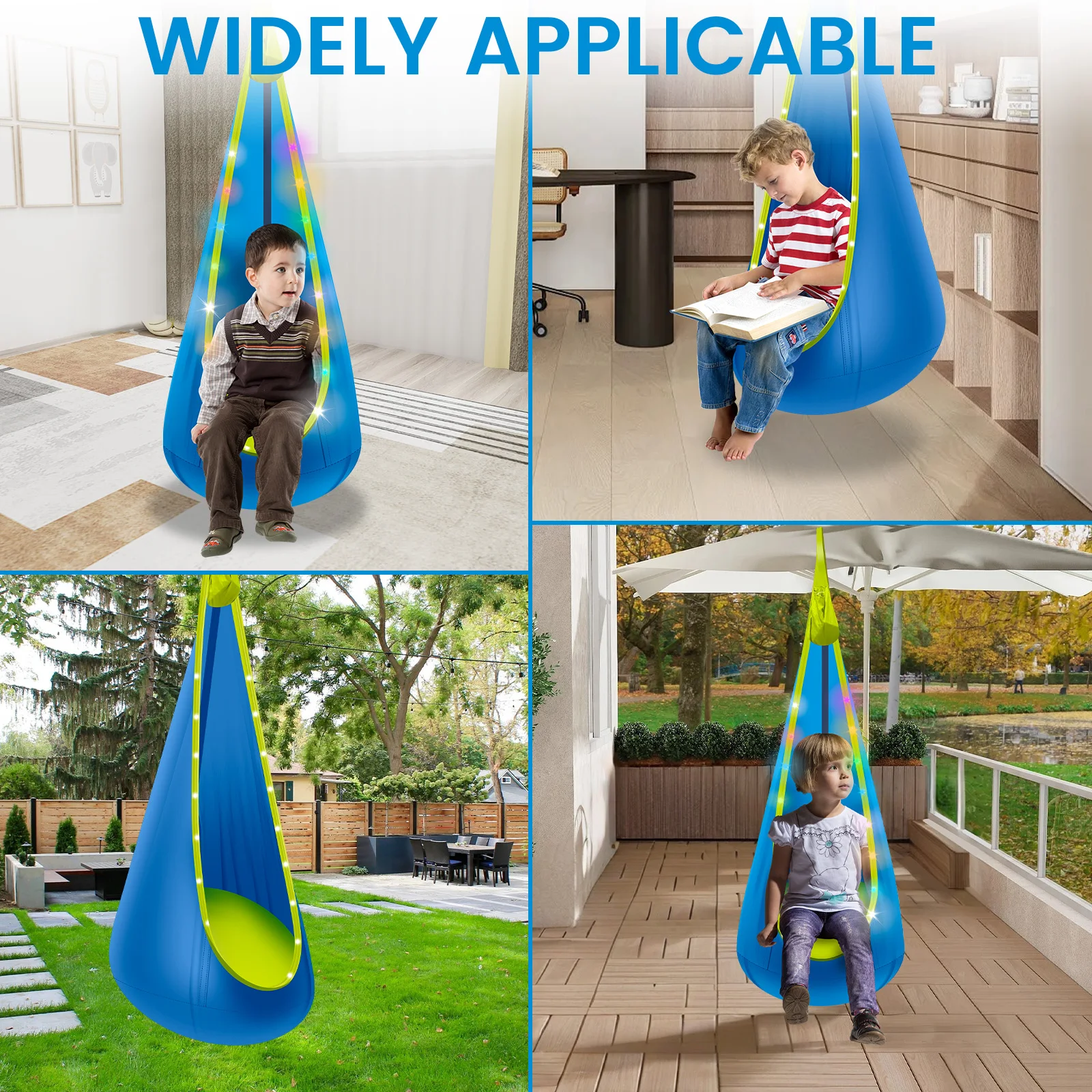 Inflatable Swing Chair Children Hanging Hammock With LED Light Comfortable Adjustable Light up Pod Swing for Indoor and Outdoor