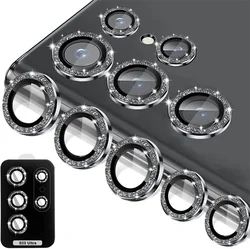 Sparkling Diamond Camera Lens Protector with Metal Ring and Tempered Glass Cover - Galaxy S25 (Glitter Black)