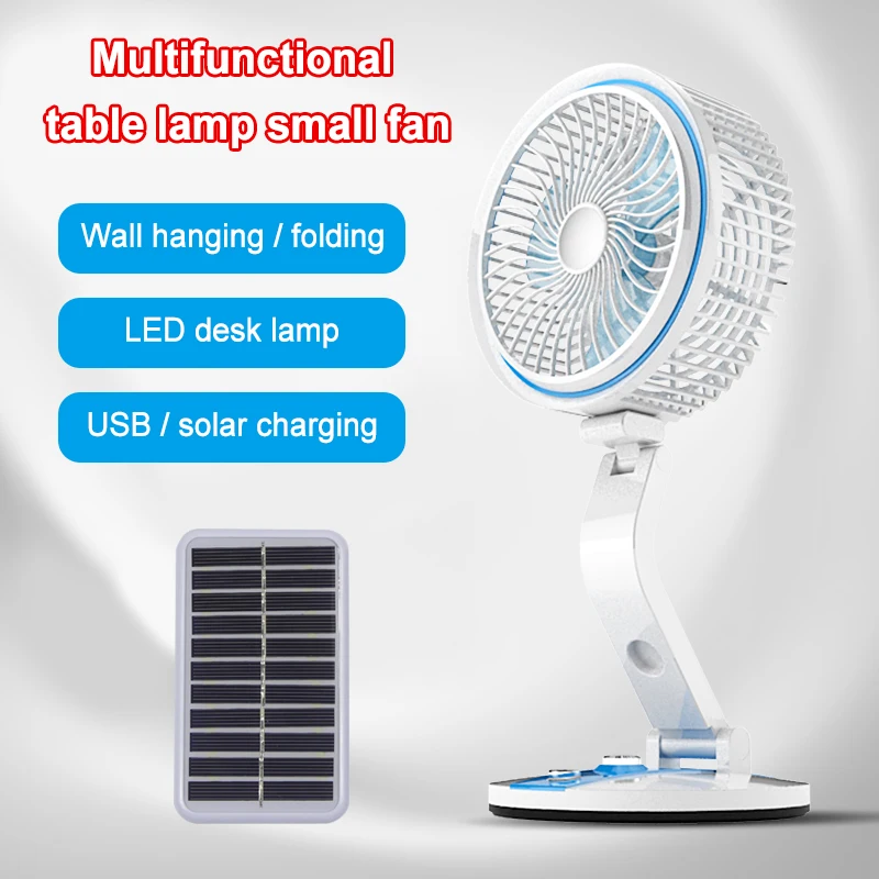 1600Mah Ventilador Solar Potente Para Casa Usb Ricaricabile Portatile Ventilatori Da Parete Elettrici Desktop Con Luce Notturna A Led Per La Casa