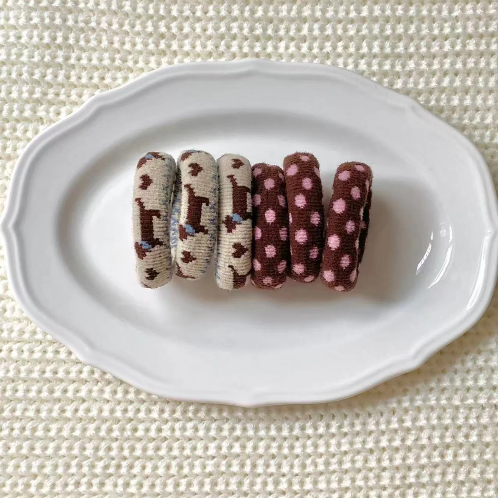 1PC Knitted Hair Ties For Women Autumn Winter Vintage Polka Dot & Animal Print Elastic Hair Bands Fashion Hair Accessories