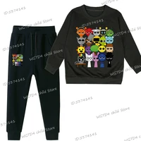 Spring Boys Girls Anime Sprunki Suit Funny Game Figure Print Sweatshirt Long Sleeve Pullovers+Fashion Sprunki Trousers 2pc Sets 1