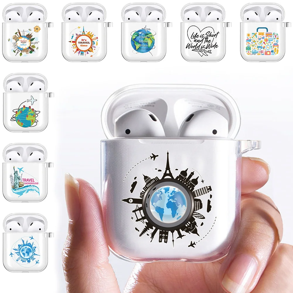 Custodie Per Auricolari In Silicone Per Apple Airpods 1/2 Cover Protettiva Per Cuffie Wireless Bluetooth Per Air Pods 1/2 Box Travel Print