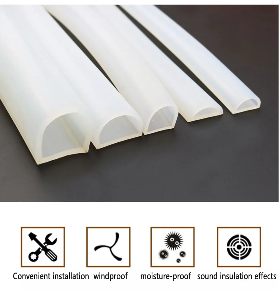 Description Picture 2 of item1M Silicone Semicircle D-shaped Bathroom Water Barrier Anti-collision Shock Absorption Door And Window Soundproofing Strip