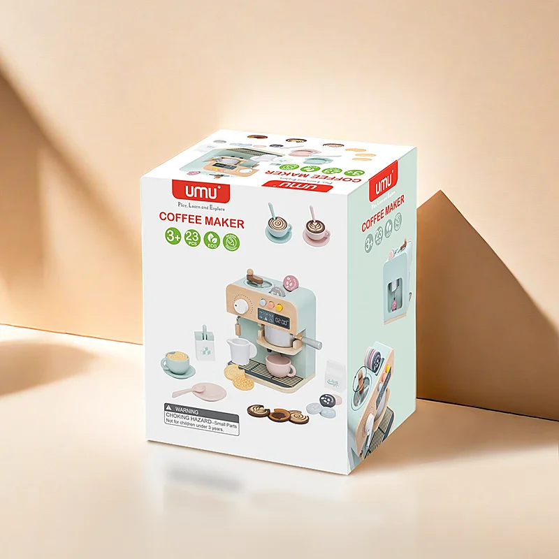 Educational Toys Macaron Cute Simulated Coffee Machine Wooden Kitchen Games Children Montessori Educational Indoor Diy Toys For Boys Girls gift