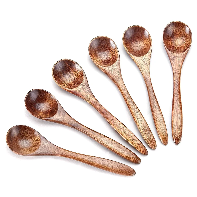 Wooden Cooking Spoons 6Pcs Small Wooden Teaspoon Cooking Small Condiments Mini Honey Spoon