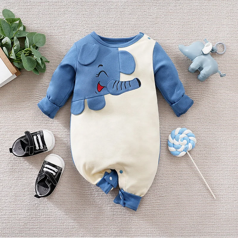 Elephant Printed Clothes Spring and Autumn Baby Boys Girls Clothing Cartoon 0-18 months Newborn Baby Newborn Long Sleeve Print 1