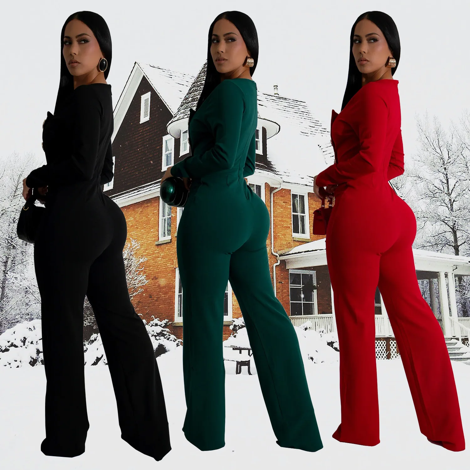 Fashionable Women's Solid Color Jumpsuit