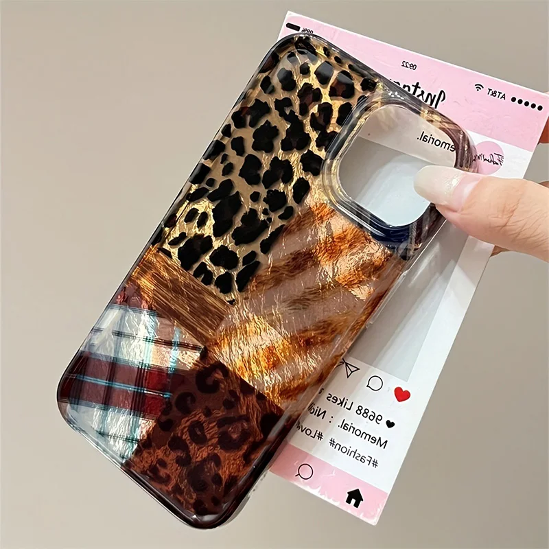 High-End Leopard Print and Tinfoil Design Phone Case Cover