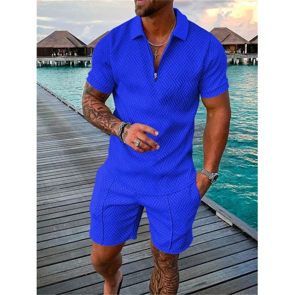 Summer Solid Color 3D Print Polo Shirts Shorts Sets Men\'s Fashion Oversized Short Sleeve Shirt Pants Set Suits Man Male Clothing