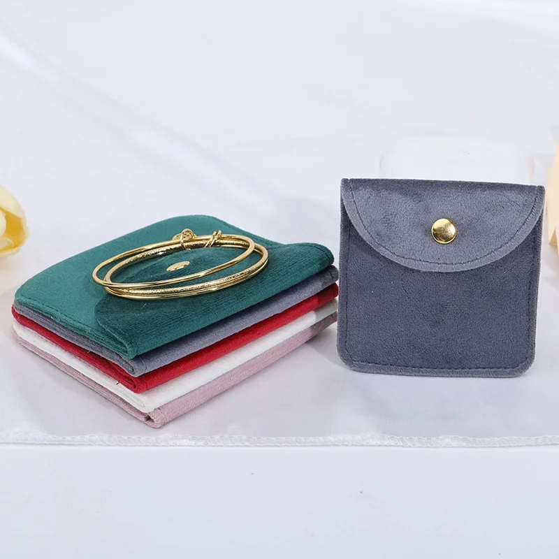 High Quality Velvet Jewelry Bag Snap Button Packing Bag Soft Velvet Pouch Portable Ring Earring Necklace Bracelet Storage Bag 2