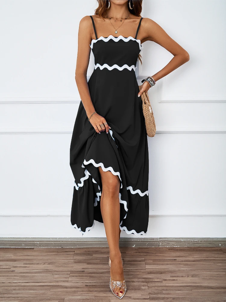 

Платье женское длинное в полоску, пляжный сарафан на бретелях-спагетти, с завышенной талией и открытой спиной, без рукавов, контрастных цветов, на лето