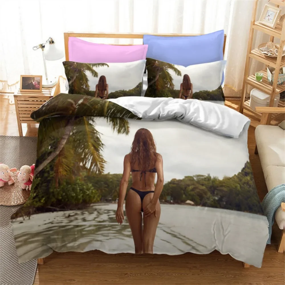 Bikini Beautiful Sexy Girls Bedding Set King Queen Twin Size Duvet Cover Set With Pillowcase Polyester Bed Linen For Teens Adult