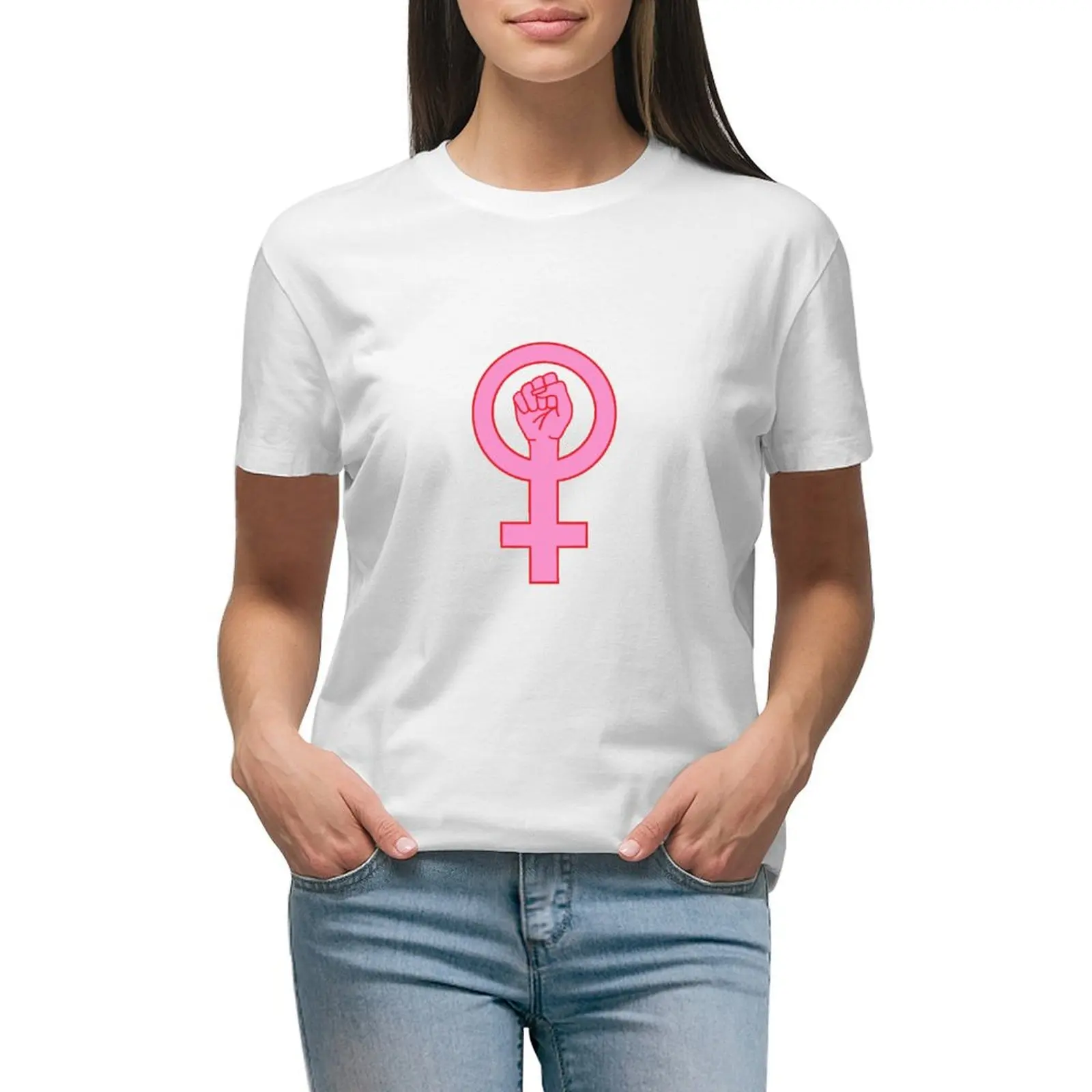 

Female symbol with hand T-shirt cute tops lady clothes plus size tops designer clothes Women luxury