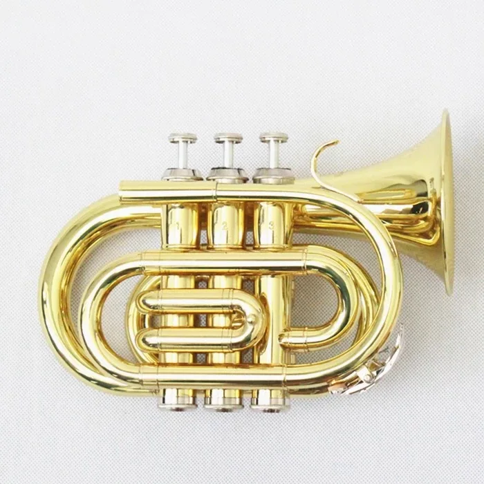 Gold Lacquer Pocket Trumpet Cheap Stainless Steel Valves Bb Pocket Trumpet Brass