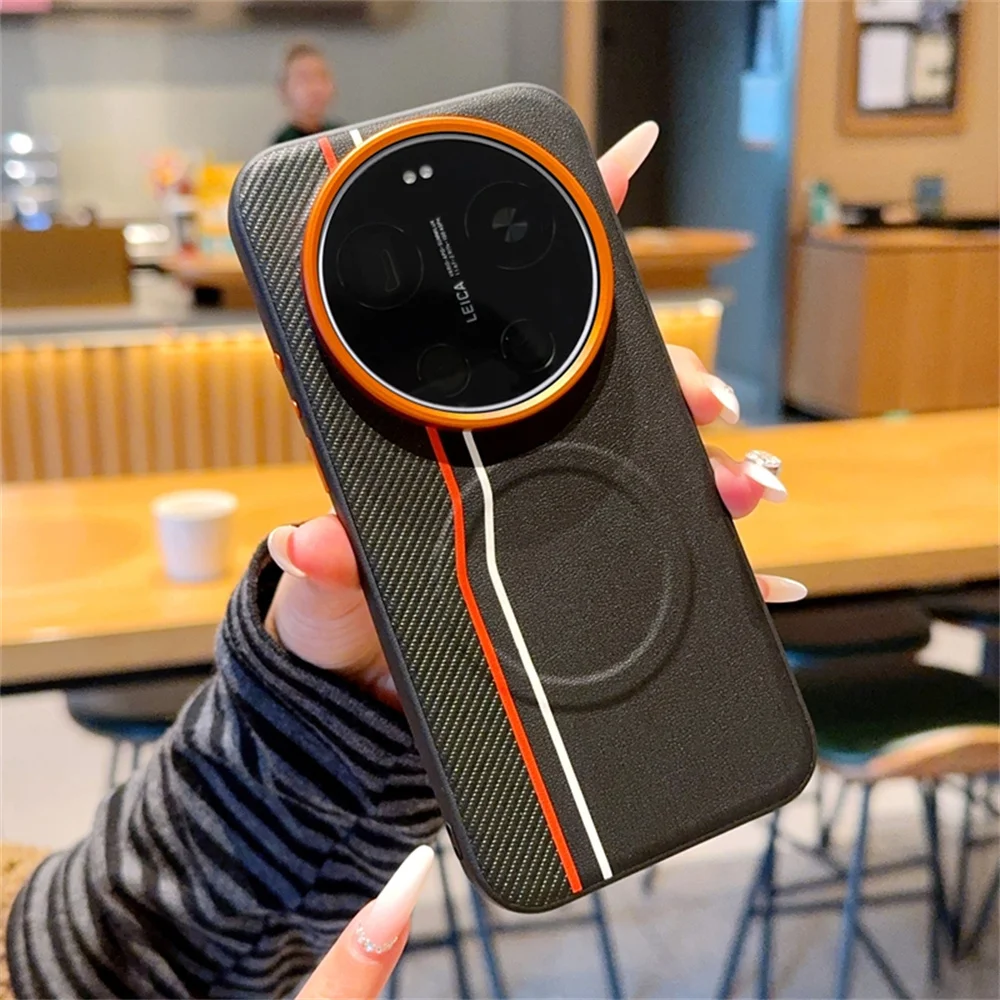 Luxury Carbon Fiber Splicing Leather Magnetic Phone Case