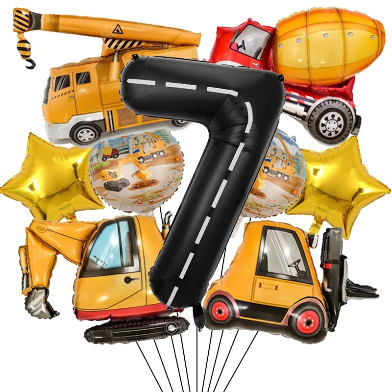 9-teiliges Folienballon-Set mit technischem Thema und 40,6 cm Zahlen, Geburtstagsfeier, Ballon, Bau, Geburtsballons, Partys, Versorgung – Detail 11