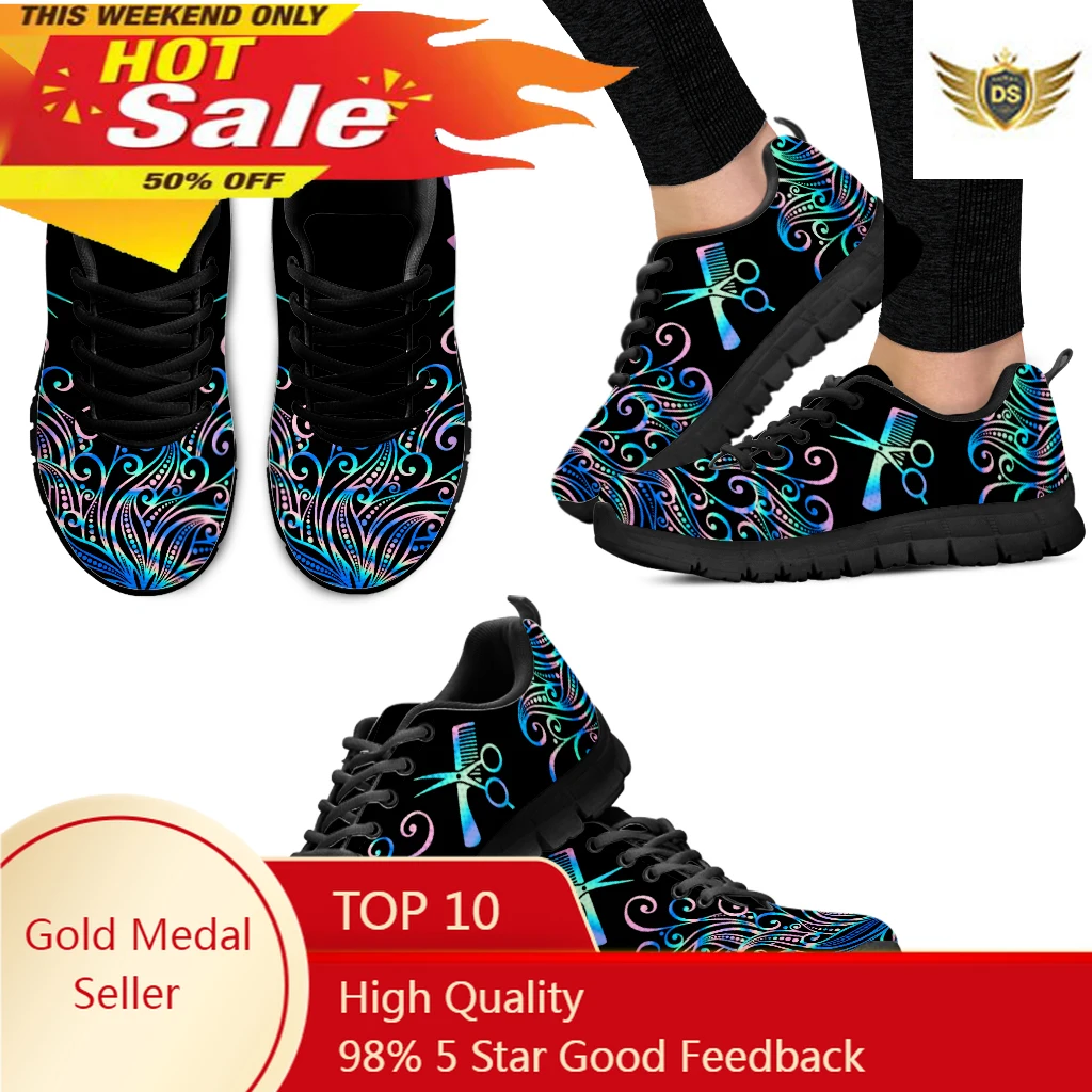

Trendy Color Ombre Hairdressing Equipment Printed Lightweight Outdoor Shoes Black Platform Sneakers Casual Shoes