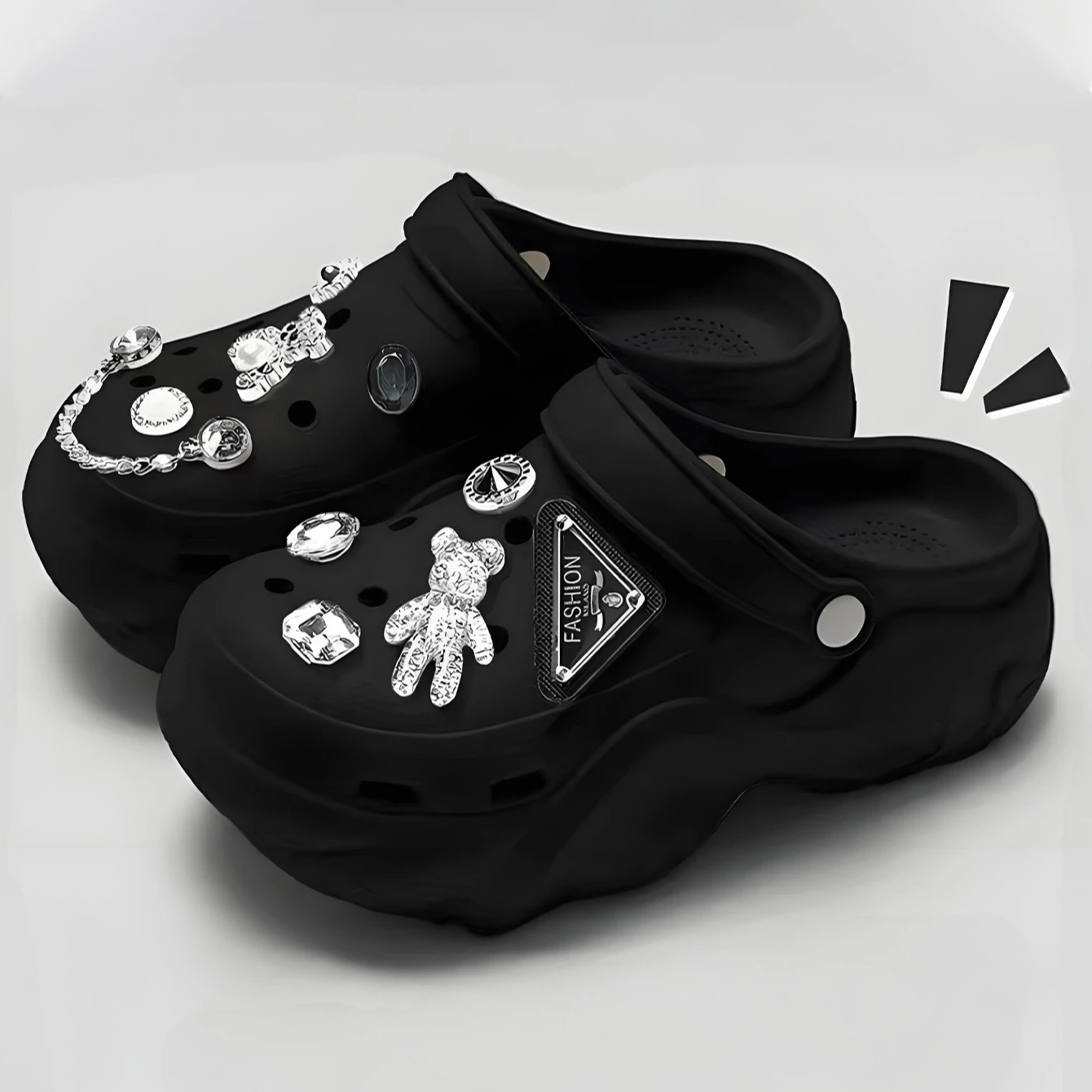 Women DIY Silver Chains Fashion Bear Decor Clogs Summer Sping Autumn Beach Sandals Cave Hole Garden Shoes For Students Girls New - Image 3