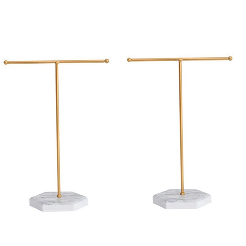

2X Jewelry Stand Display Necklace Holder T-Bar Plated Metal Tabletop Jewelry Organizer Tower For Show Jewelry Hanging B