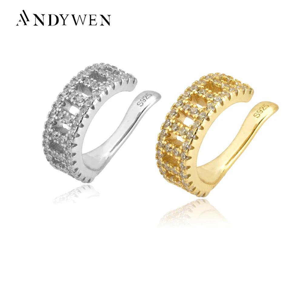 

ANDYWEN 925 Sterling Silver 2020 Fashion Hole Openwork Rock Punk Ear Cuff Luxury Women Cuffs Earring Earcuff Fashion Patry Jewel