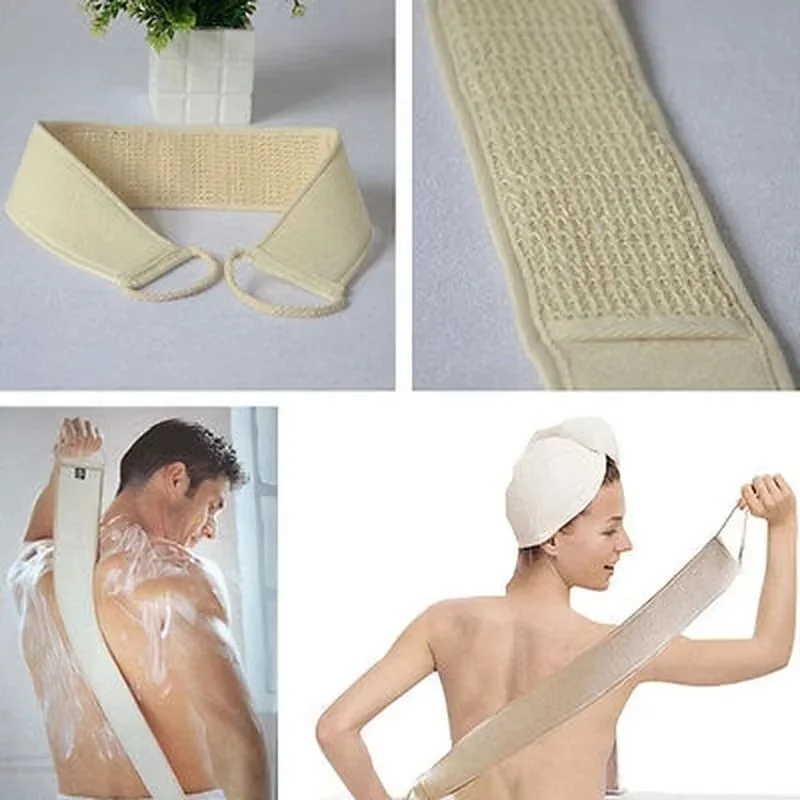 Natural Cotton Linen Loofah Long Strip Back - Pulling And Body - Scrubbing Towel Powerful Exfoliating Massage And Back Scrubbing