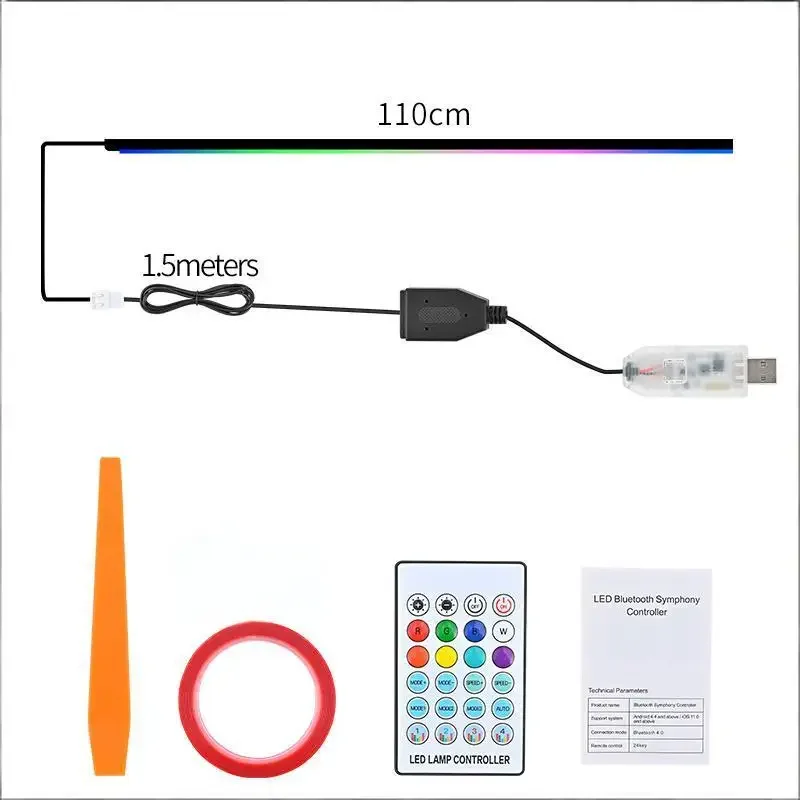 유니버설 10-in-1 자동차 LED 실내 무드등 키트 RGB 색상 변경 아크릴 스트립 조명 (앱 및 리모컨 포함)