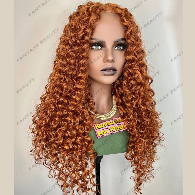 360 Color Ginger Orange Brown Natural Loose Curly Synthetic Hair Wigs for Black Women Glueless Long 13x4 Lace Front Wigs Daily