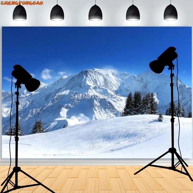 YongFoto Sfondo Fotografico Invernale 1,5x1m - Paesaggio Montagna Con Alberi E Recinto - Perfetto Per Festa Natale E Servizi Fotografici