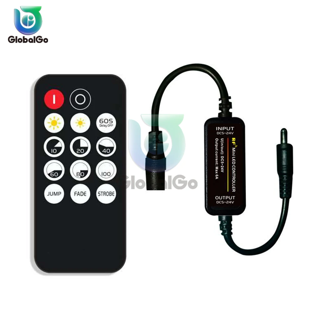 RF Wireless Remote 14Key 6A Wireless RF Controller Switch DC5-24V Single Color LED Strip Lights Driver Dimmer Switch