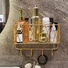 Bathroom Shelf No Drill Wall-Mounted Golden Iron Toiletries Storage Rack With Hook For Shampoo Shower Gel Organizer Shower Shelf 6