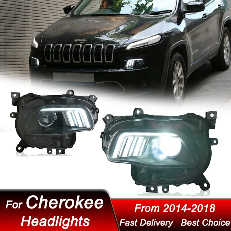 Pair Of Black Housing Halogen Headlights For 2014-2018 Jeep Cherokee - Left & Right, DOT/SAE Certified 13 thumbnail image